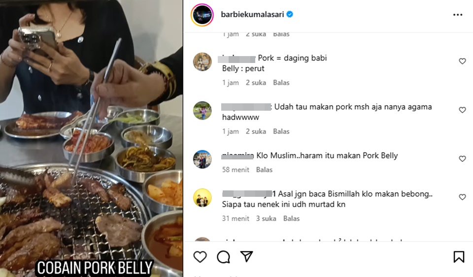 Barbie Kumalasari Picu Kontroversi Usai Pamer Makan Daging Babi [Instagram]